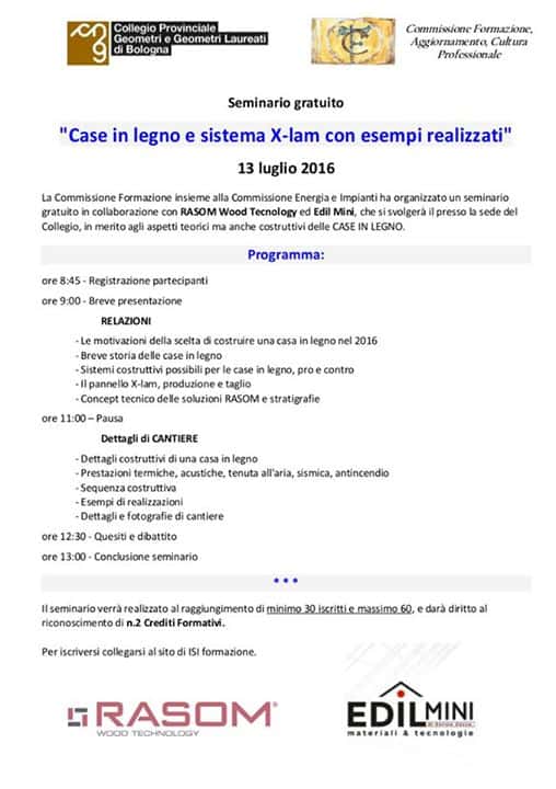 Ci sono ancora pochi posti disponibili per il seminario organizzato in collaborazione con il Collegio dei geometri di Bo